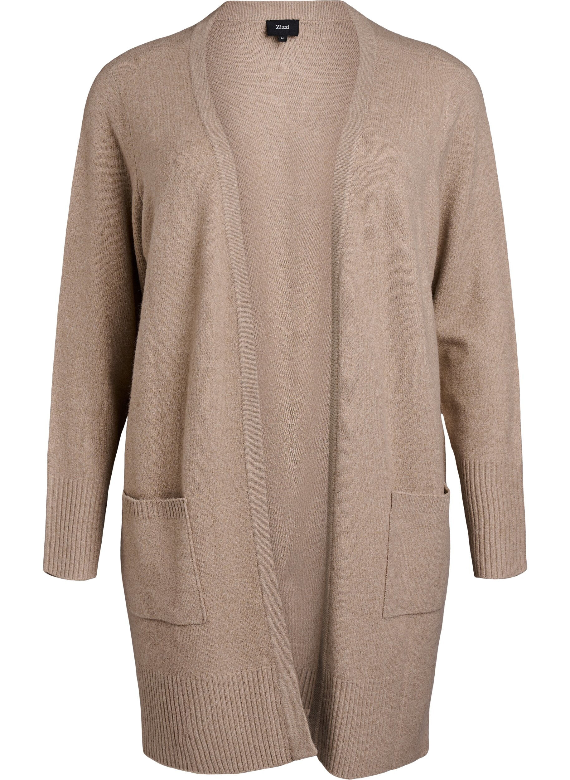 ZizzifashionRibbed Knit Cardigan with Pockets, Beige, Packshot image number 0