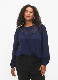 Long-sleeved blouse with lace, Navy Blazer, Model