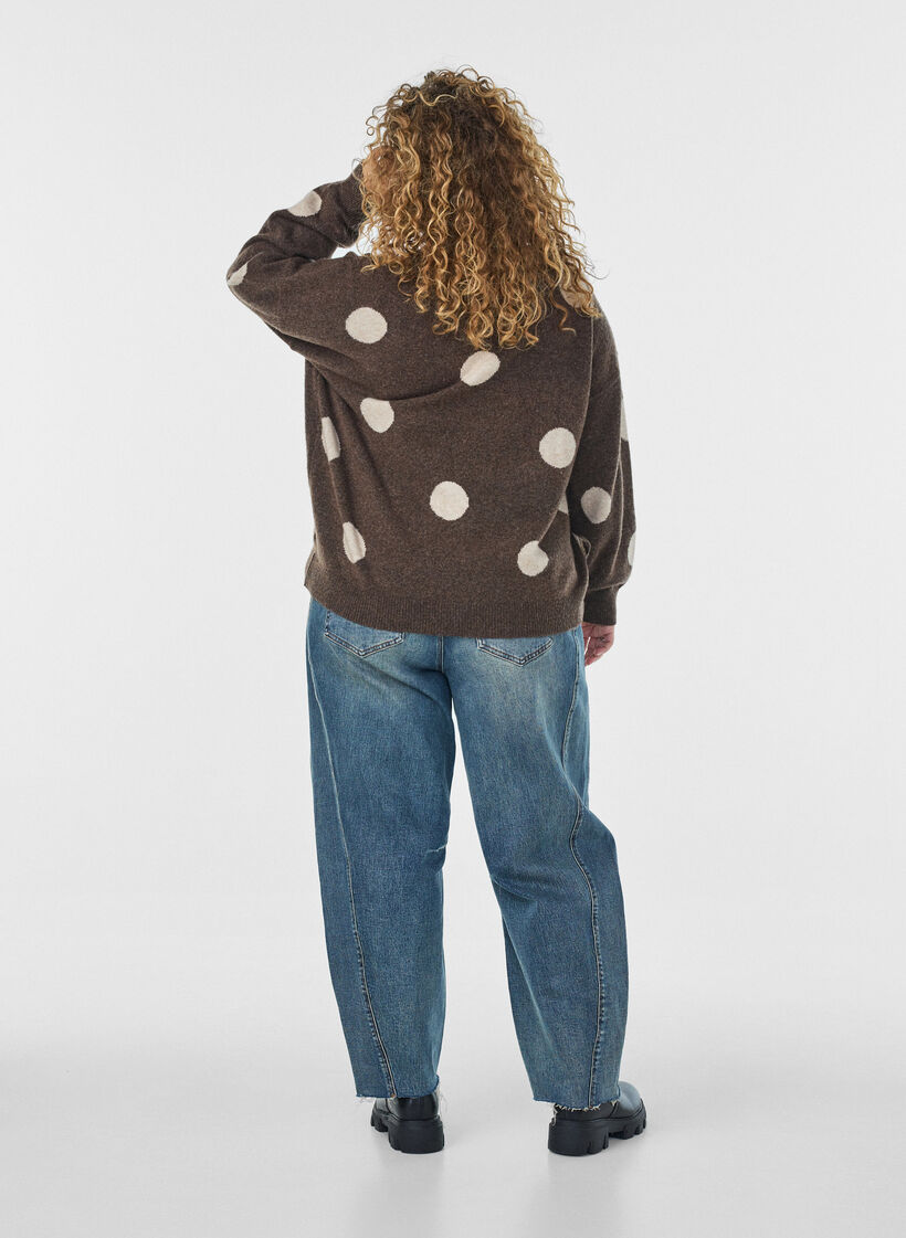 Knitted blouse with a dotted pattern, Brown, Model image number 2