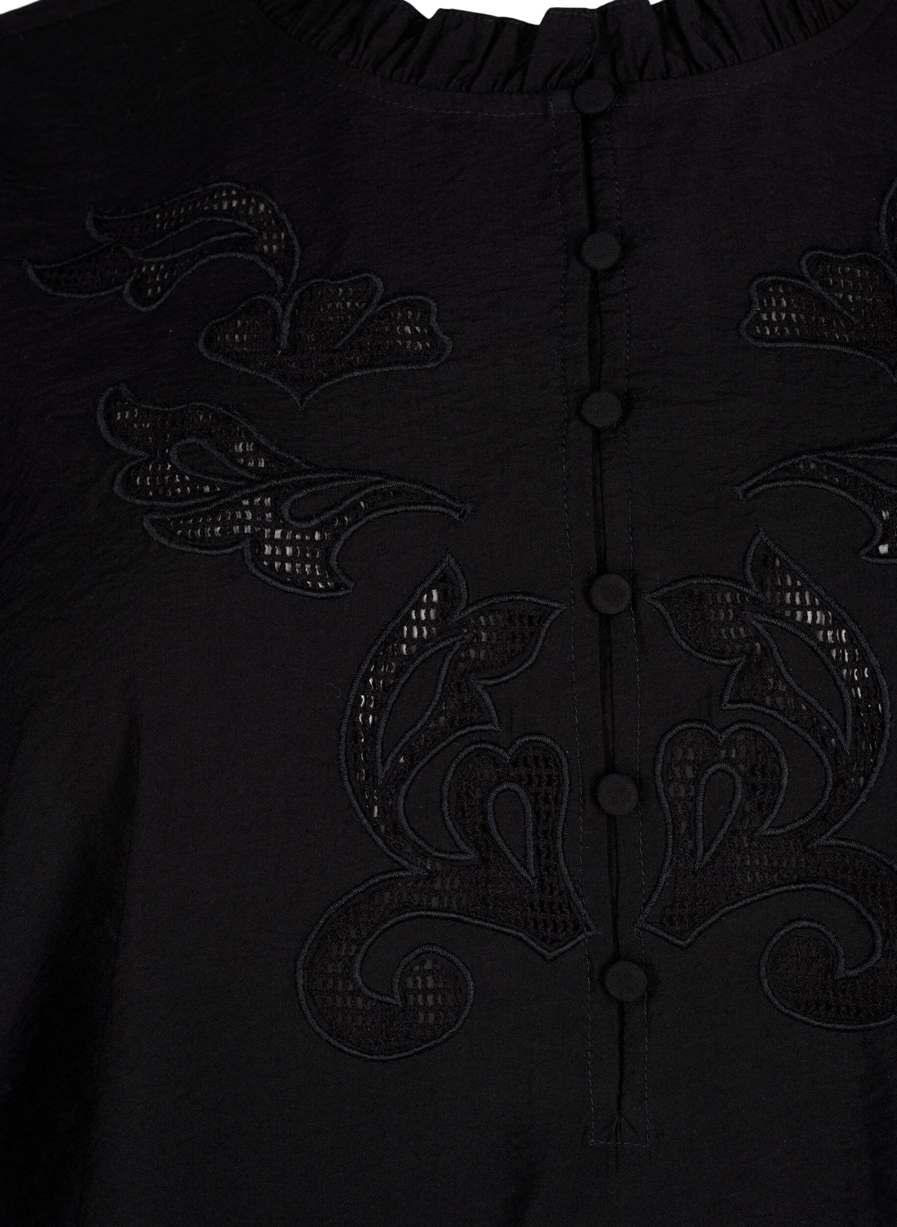 Zizzifashion Blouse with ruffles and broderie anglaise, Black, Packshot image number 2