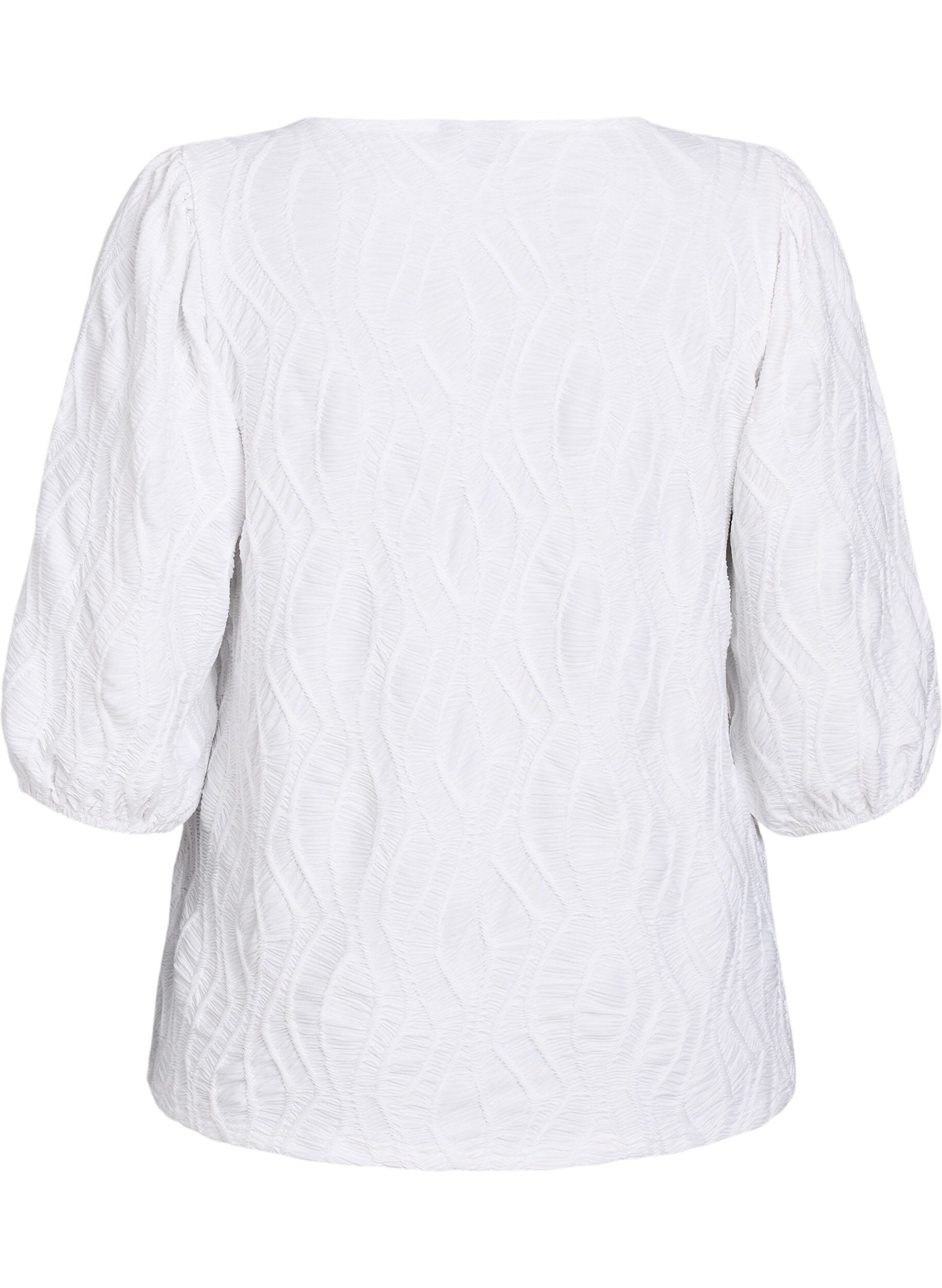 Zizzifashion Blouse with texture and 3/4 sleeves, White, Packshot image number 1