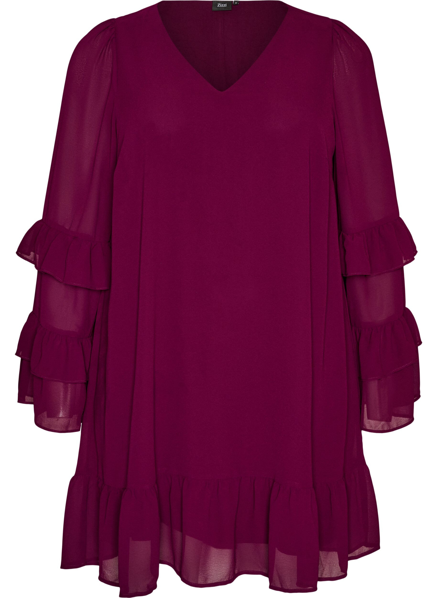 Short dress with sheer ruffle sleeves