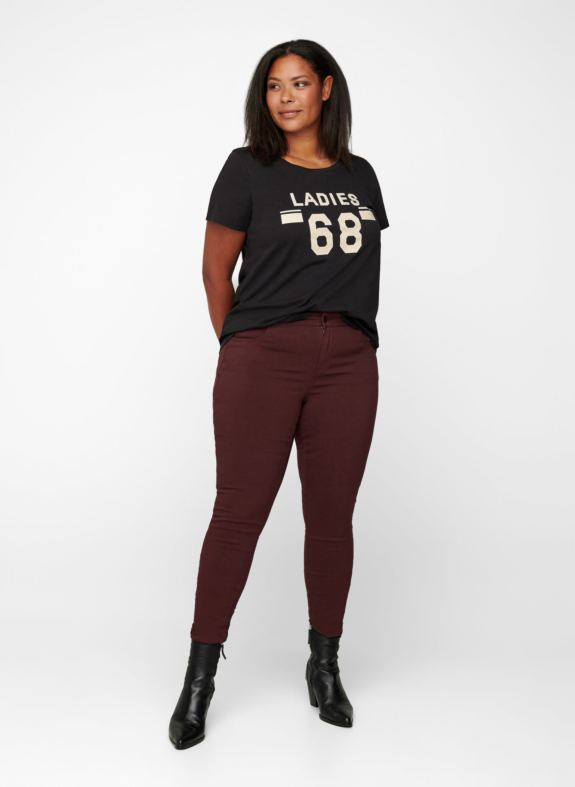 ZizzifashionSlim fit trousers with pockets, Dark Bordeaux, Model image number 1