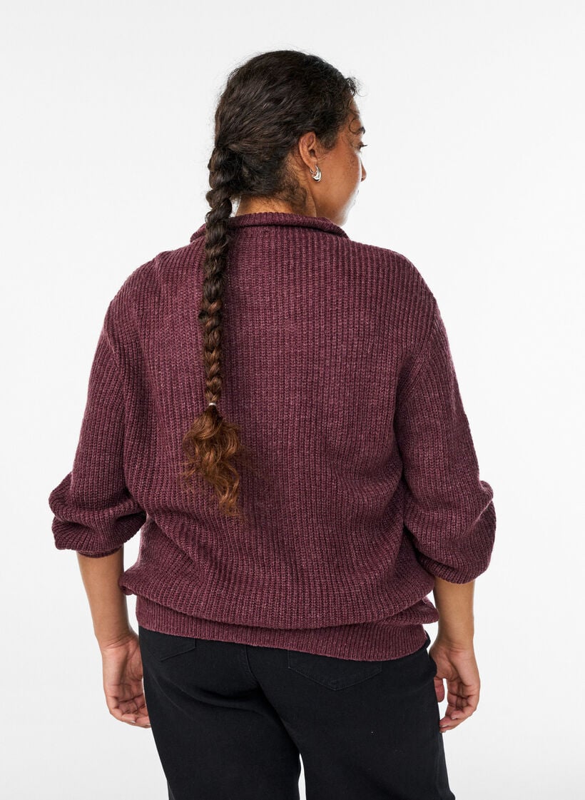 Knitted sweater with high neck and zipper, Red, Model image number 2