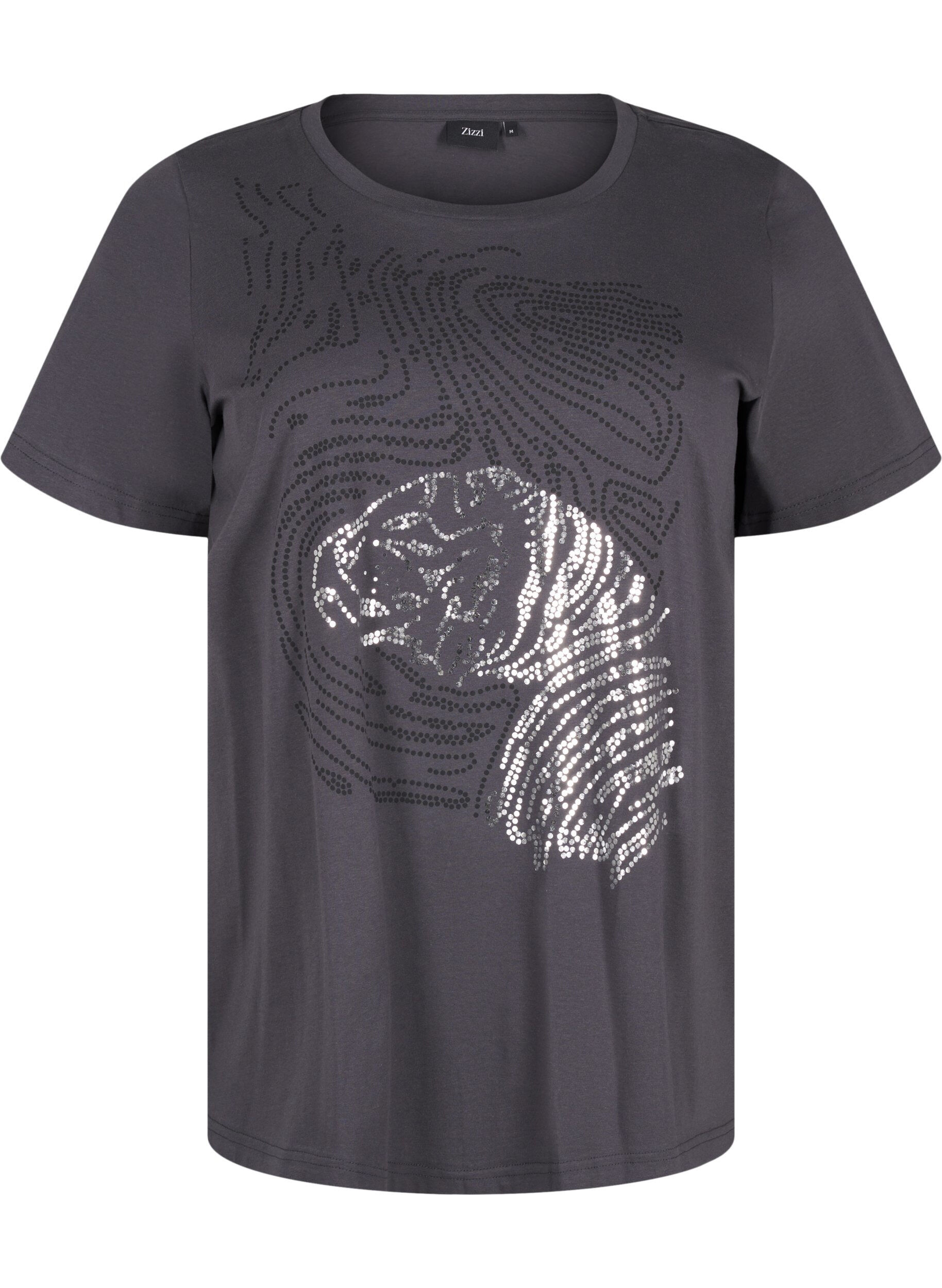 Zizzifashion Cotton T-shirt with print, Asphalt w. Tiger, Packshot image number 0