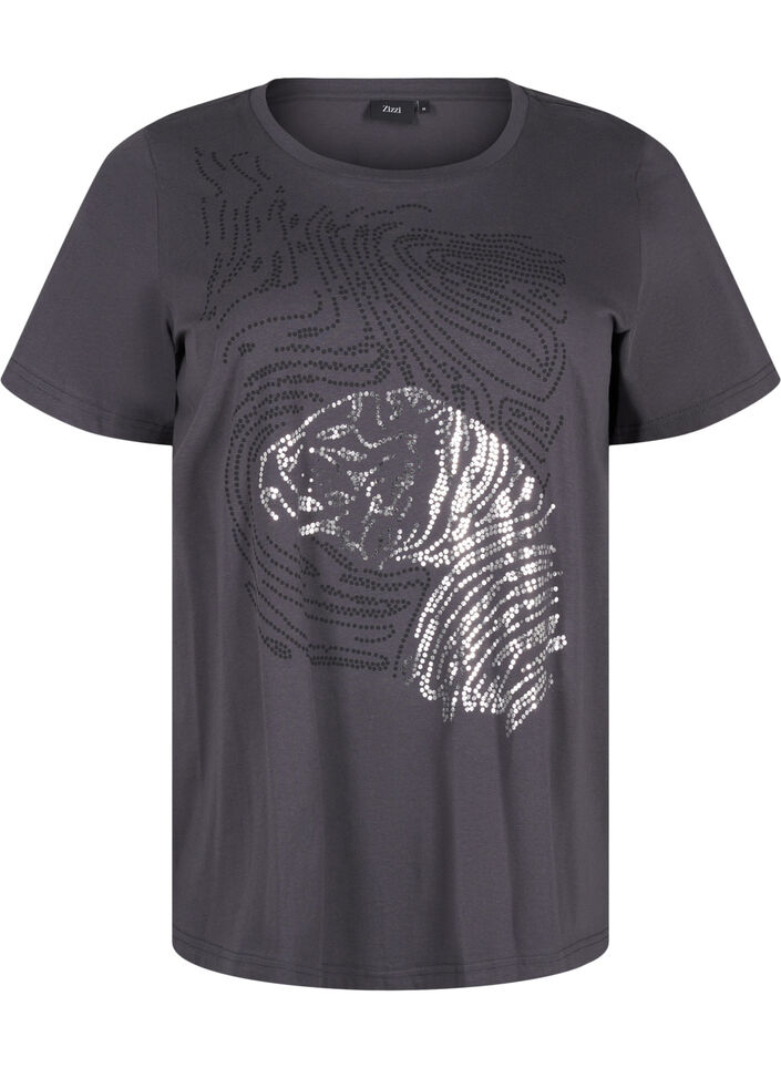 Cotton T-shirt with print, Asphalt w. Tiger, Packshot image number 0