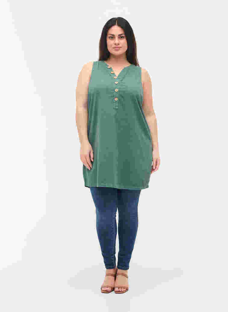 Sleeveless cotton tunic with buttons, Sea Pine, Model image number 2