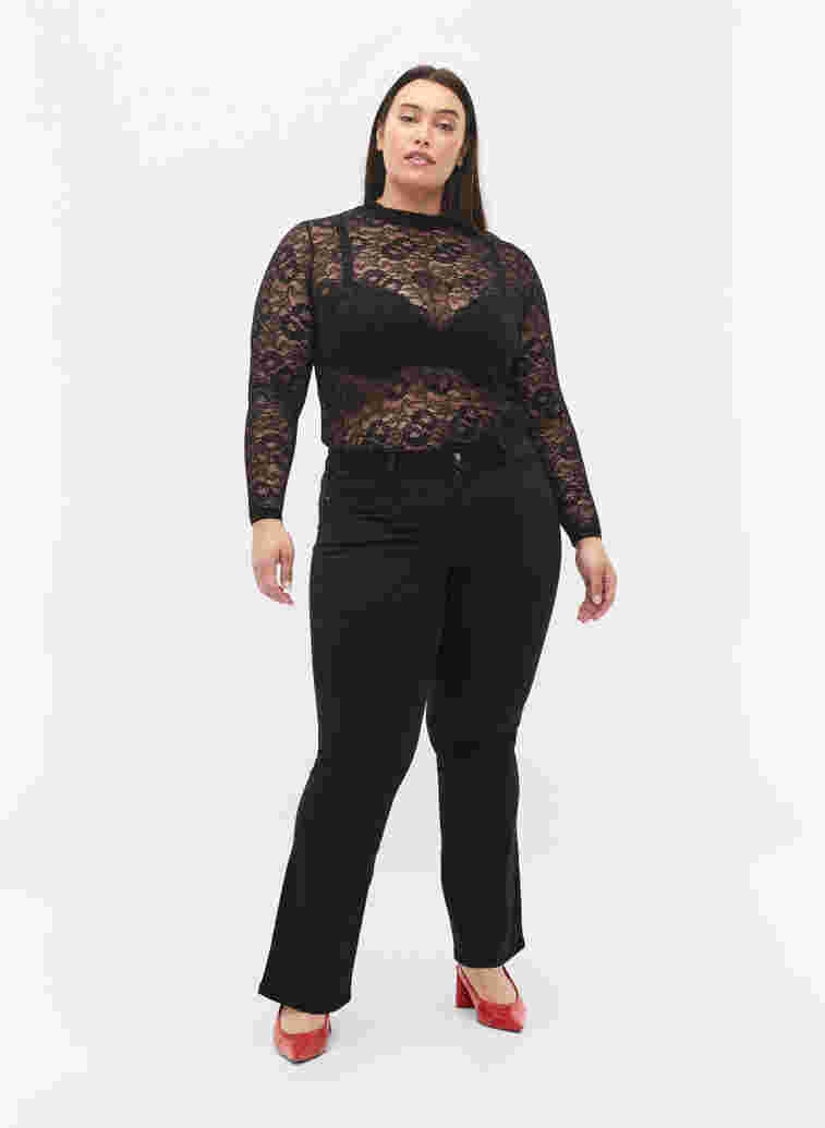 Long-sleeved lace blouse, Black Lace, Model image number 2
