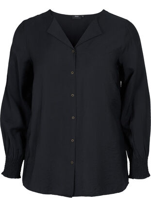 Viscose shirt with smock sleeves, Black, Packshot image number 0