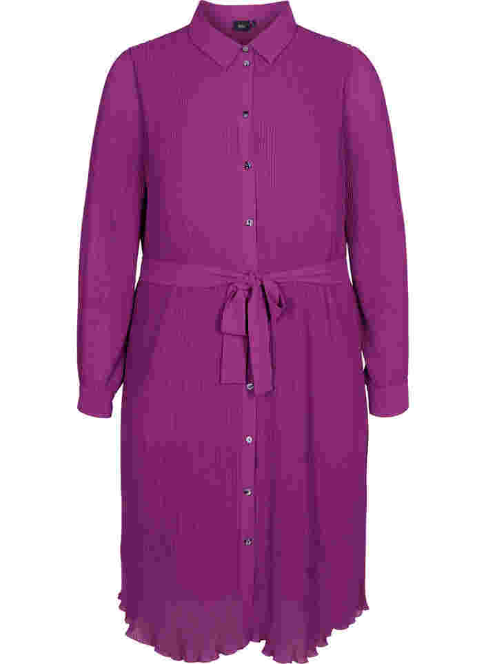 Pleated shirt dress with tie string, Grape Juice, Packshot image number 0