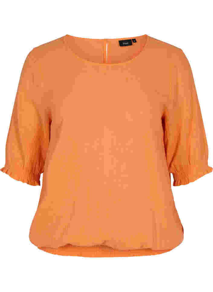 Short-sleeved cotton blouse with smock, Nectarine, Packshot image number 0