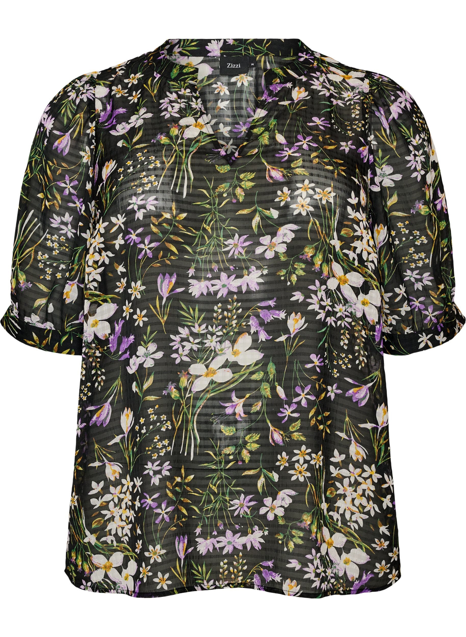 ZizzifashionBlouse with floral print and V-neck, Black, Packshot image number 0