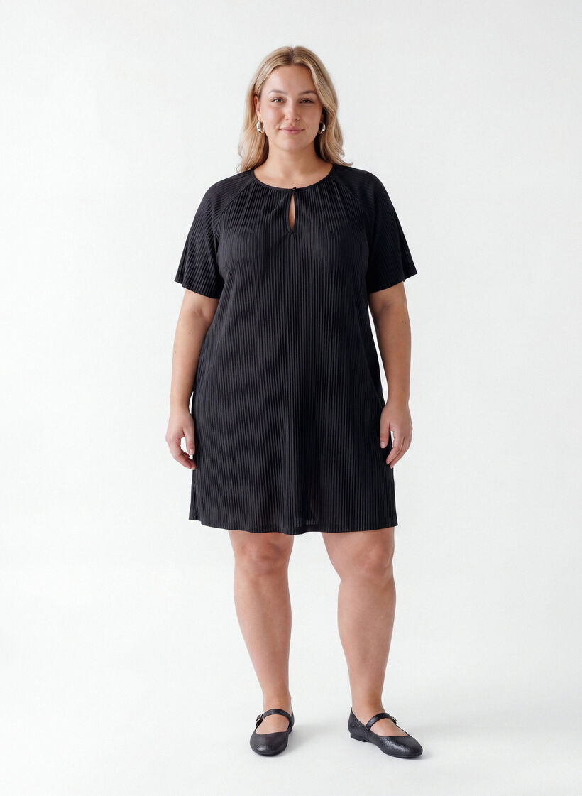 Jersey tunic with textured stripes, Black, Model image number 0