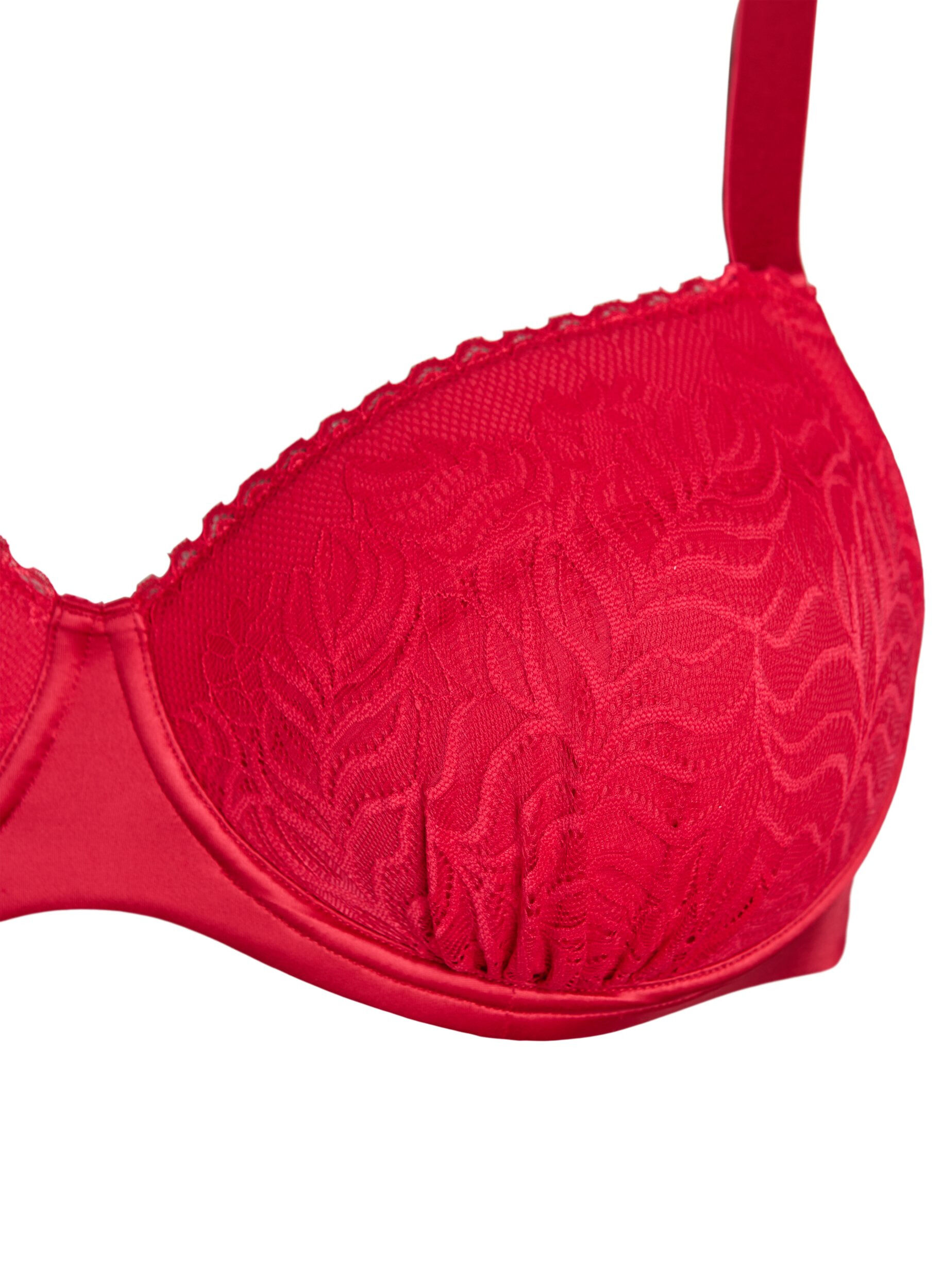 Zizzifashion Padded bra with shiny microfibre and lace cups, Red, Packshot image number 2
