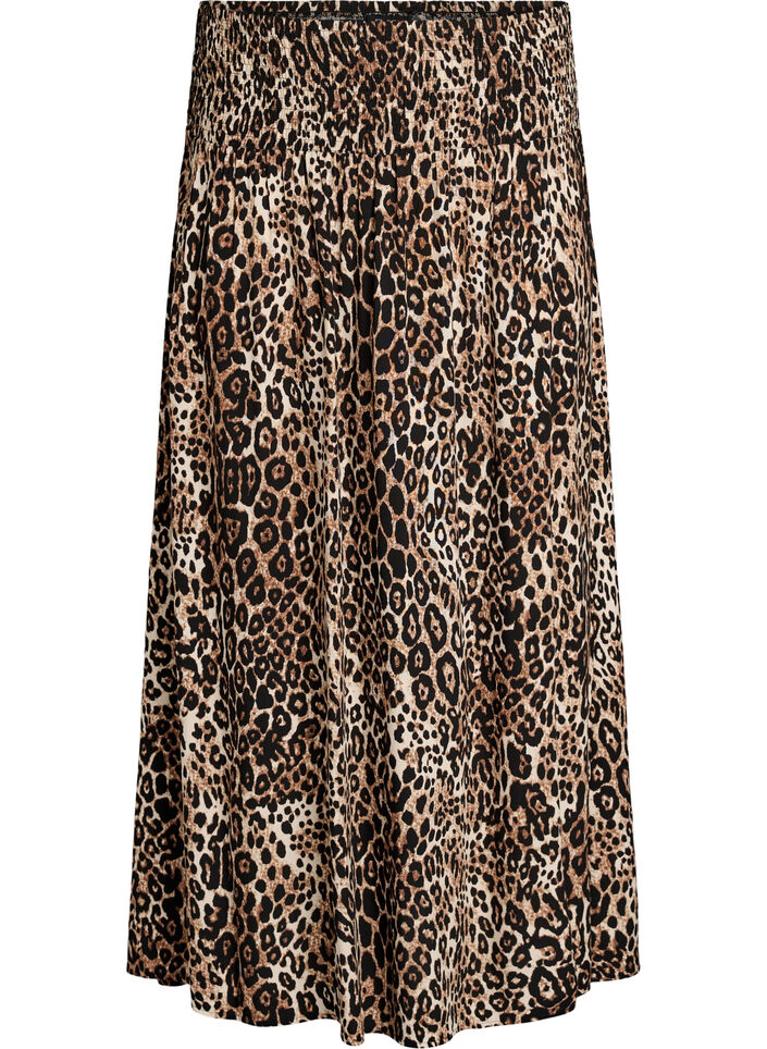 Viscose maxi skirt with smocking, Brown, Packshot image number 0