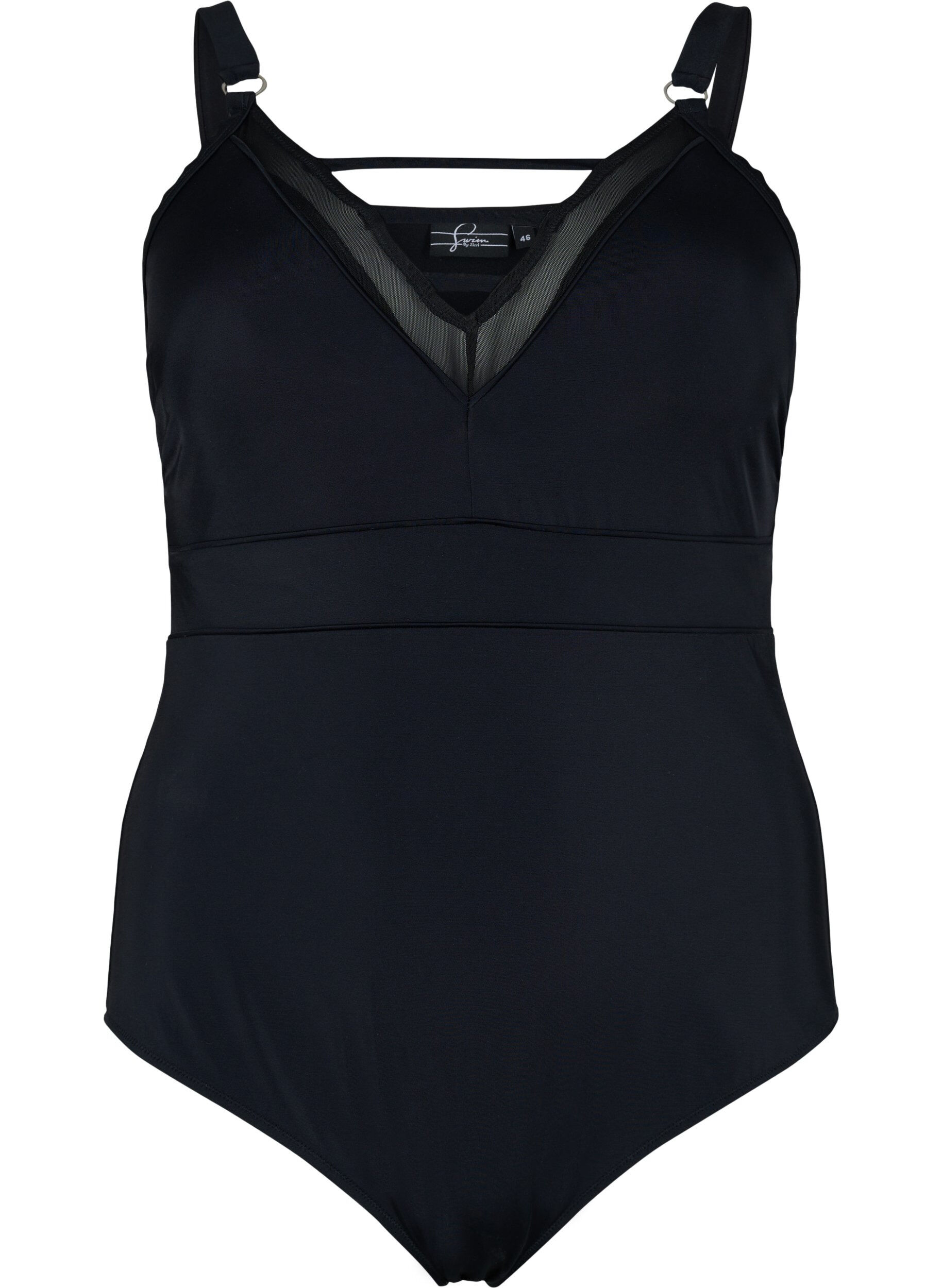 Zizzifashion Swimsuit with V-neck and mesh, Black, Packshot image number 0