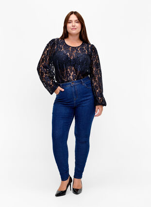 FLASH - Long sleeve lace blouse, Sky Captain, Model image number 2