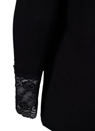 Long-sleeved viscose blouse with lace detail, Black, Packshot image number 3
