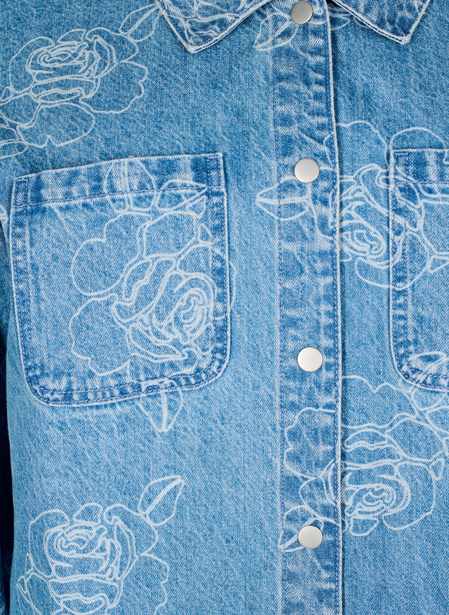 Zizzifashion Denim jacket with flowers, Light Blue Denim, Packshot image number 2