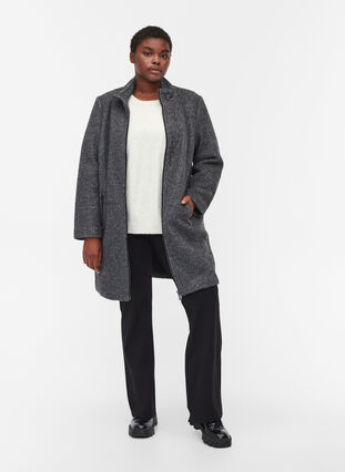 Coat with wool and zipper, Dark Grey Melange, Model image number 2