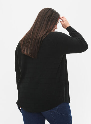 Striped tone-on-tone cardigan, Black, Model image number 1