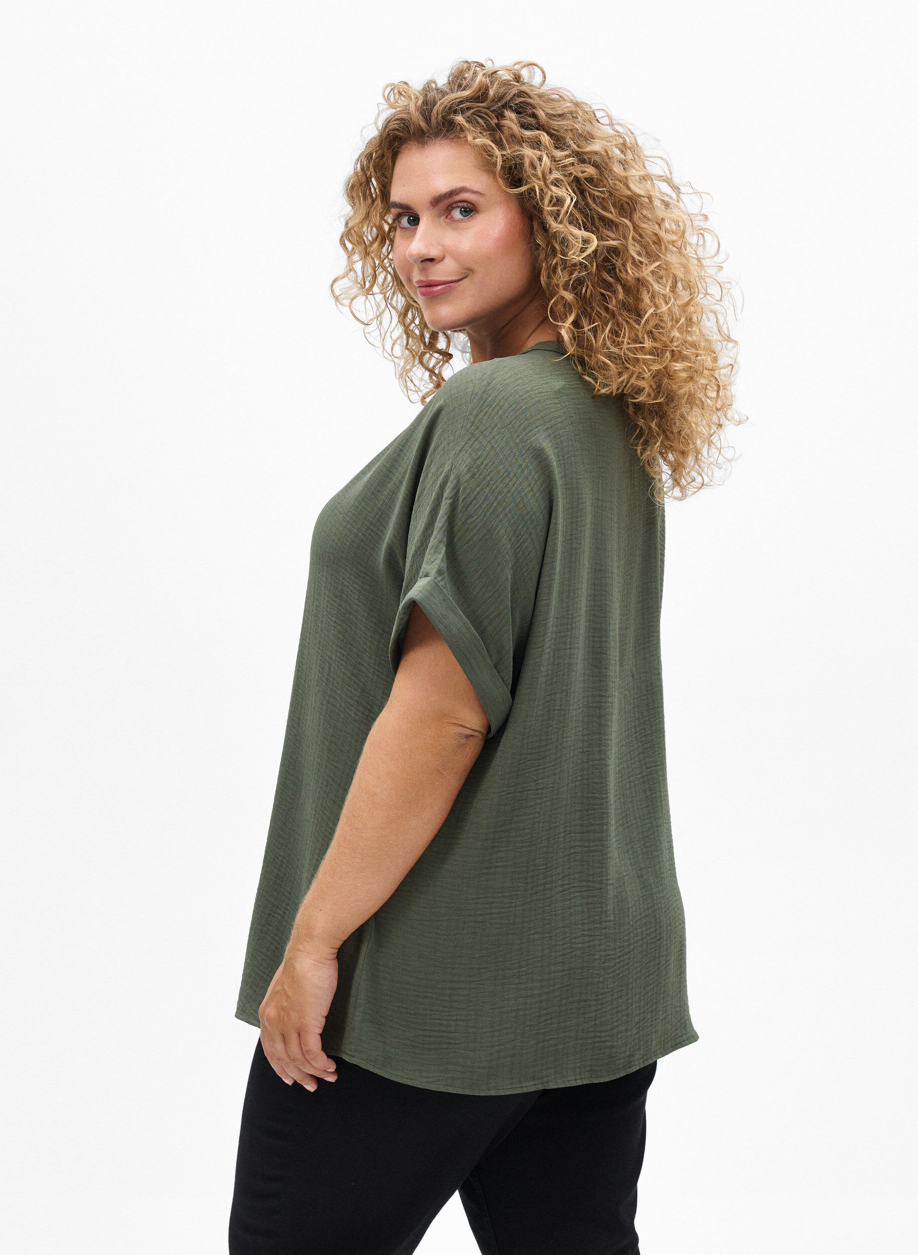 ZizzifashionLoose blouse with short sleeves, Green, Model image number 2