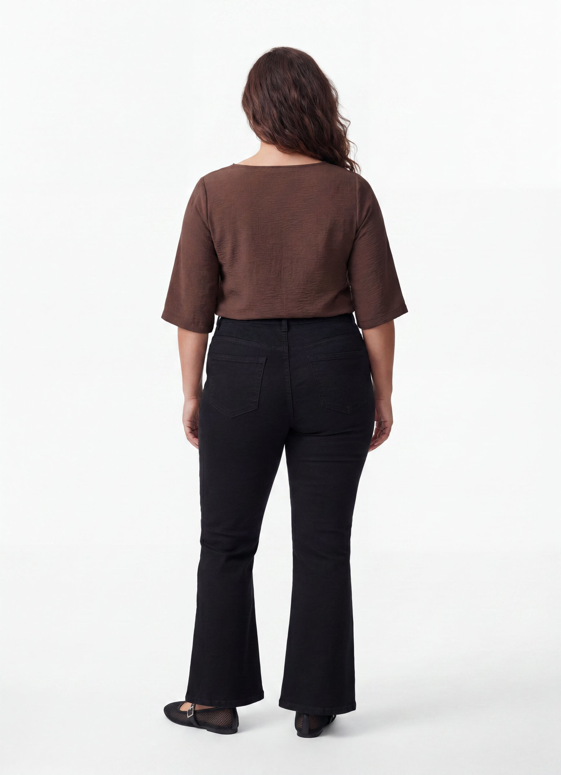 ZizzifashionShirt blouse with V-neck and 3/4 sleeves, Brown, Model image number 2