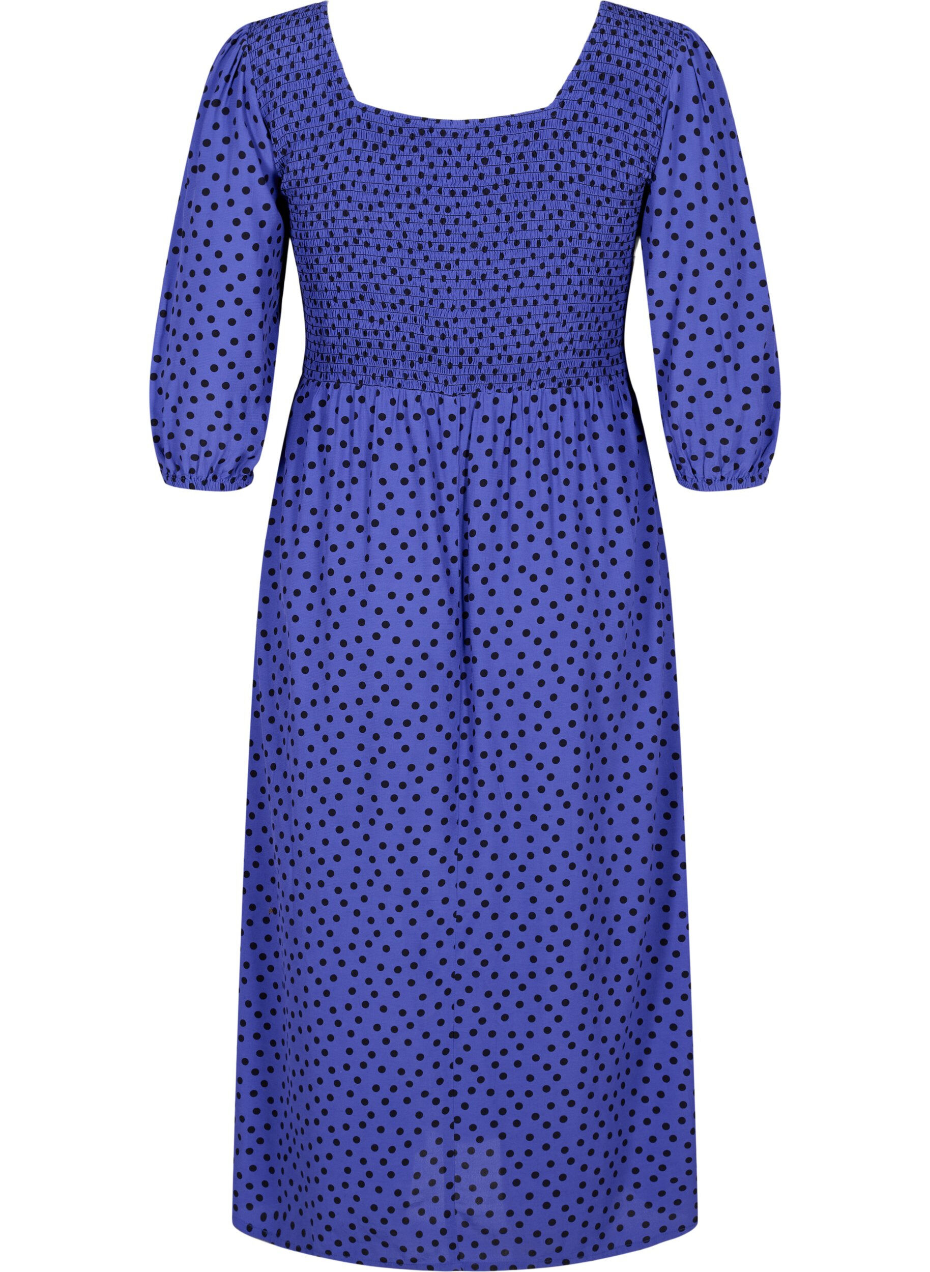 Zizzifashion Polka dotted viscose dress with smock, R.Blue w. Black Dot, Packshot image number 1