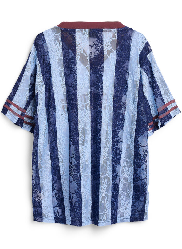 Striped lace blouse with statement print, Light Blue, Packshot image number 1