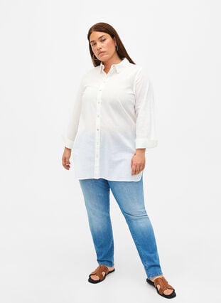 Long shirt in linen and cotton, Bright White, Model image number 2