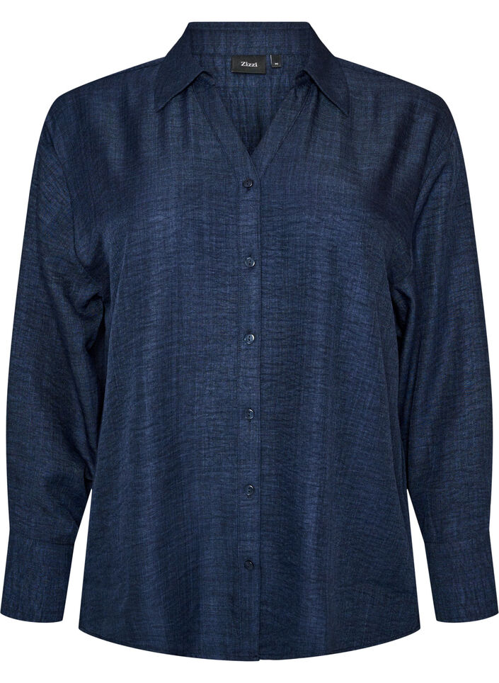 Loose shirt with V-neck, Blue, Packshot image number 0