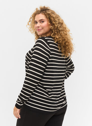 	 Knitted viscose top with long sleeves, Black W/Stripes, Model image number 1