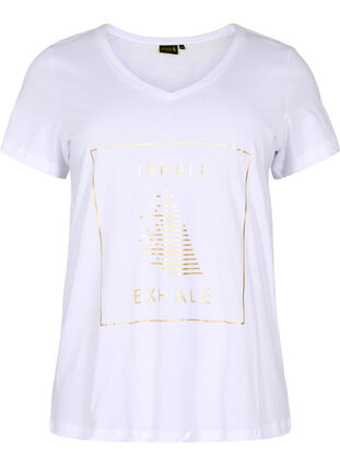 Cotton training t-shirt with a print, White w. inhale logo, Packshot image number 0