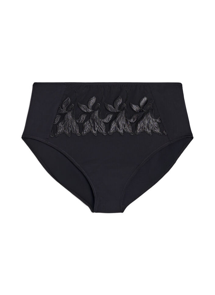 Microfiber briefs with floral embroidery, Black, Packshot image number 0