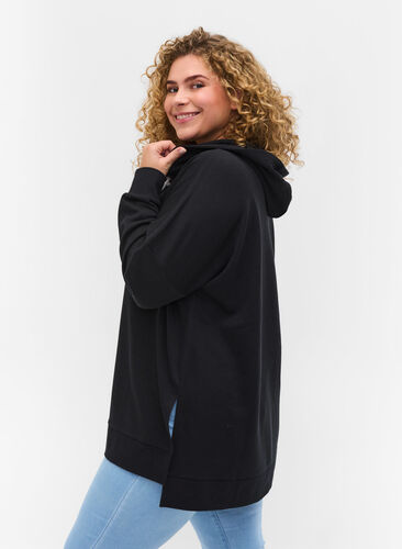 Sweatshirt with hood and contrasting string details, Black, Model image number 1