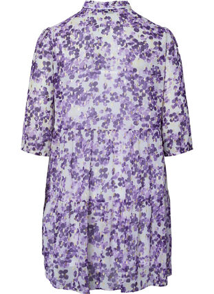 Tunic with floral print and lurex, Beige/Purple Flower, Packshot image number 1