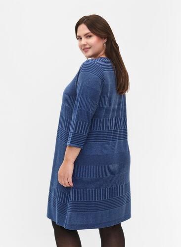 Dress with 3/4 sleeves and striped pattern, Estate Blue Melange, Model image number 1