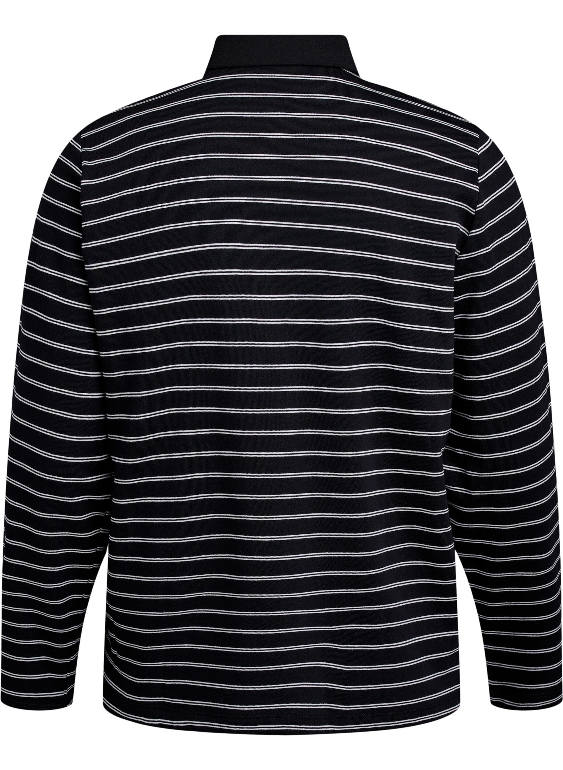 Zizzifashion Striped polo shirt with zipper, Black, Packshot image number 1