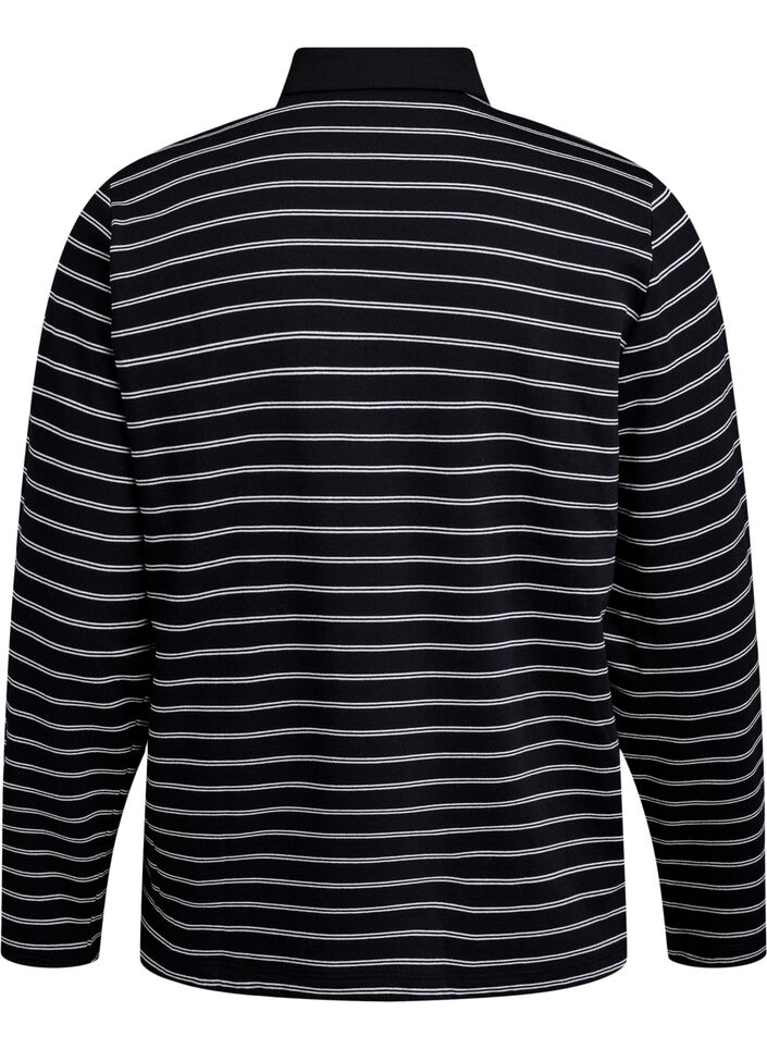 Striped polo shirt with zipper, Black, Packshot image number 1