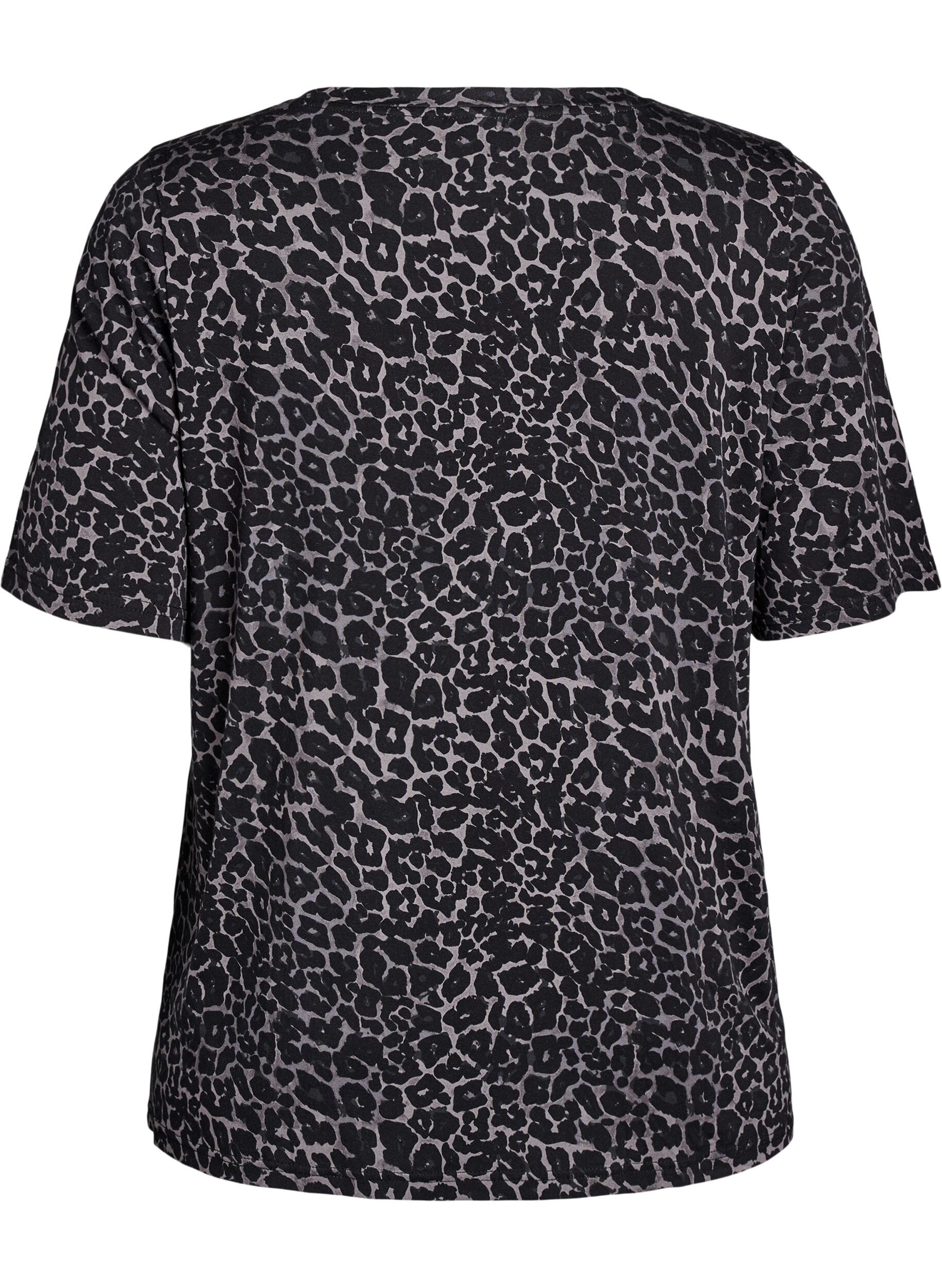 ZizzifashionT-shirt with TENCEL&trade; Lyocell and leopard print, Grey, Packshot image number 1