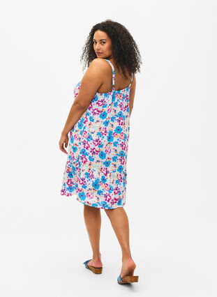 Viscose summer dress with straps, Multi Flower AOP, Model image number 1