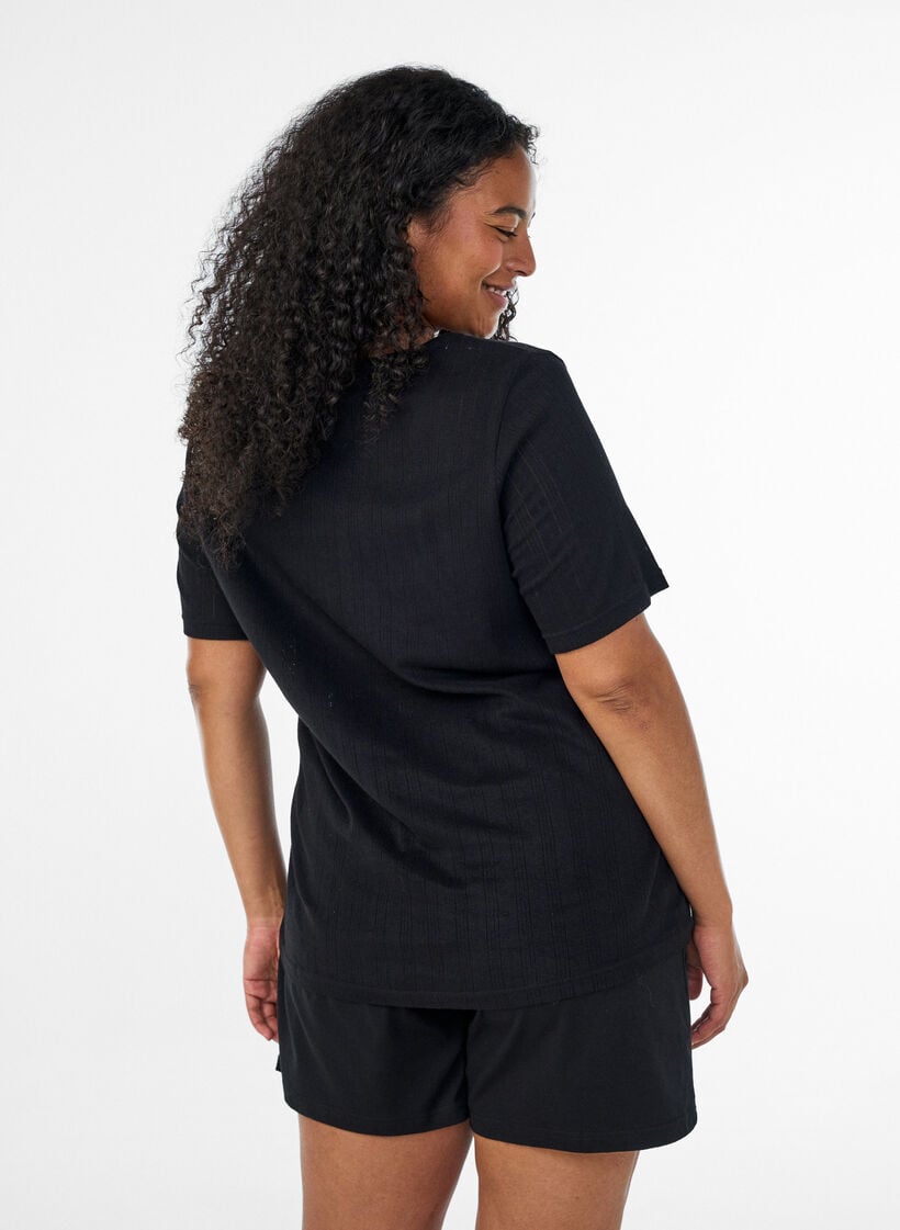 Night top in organic cotton with eyelet embroidery, Black, Model image number 2