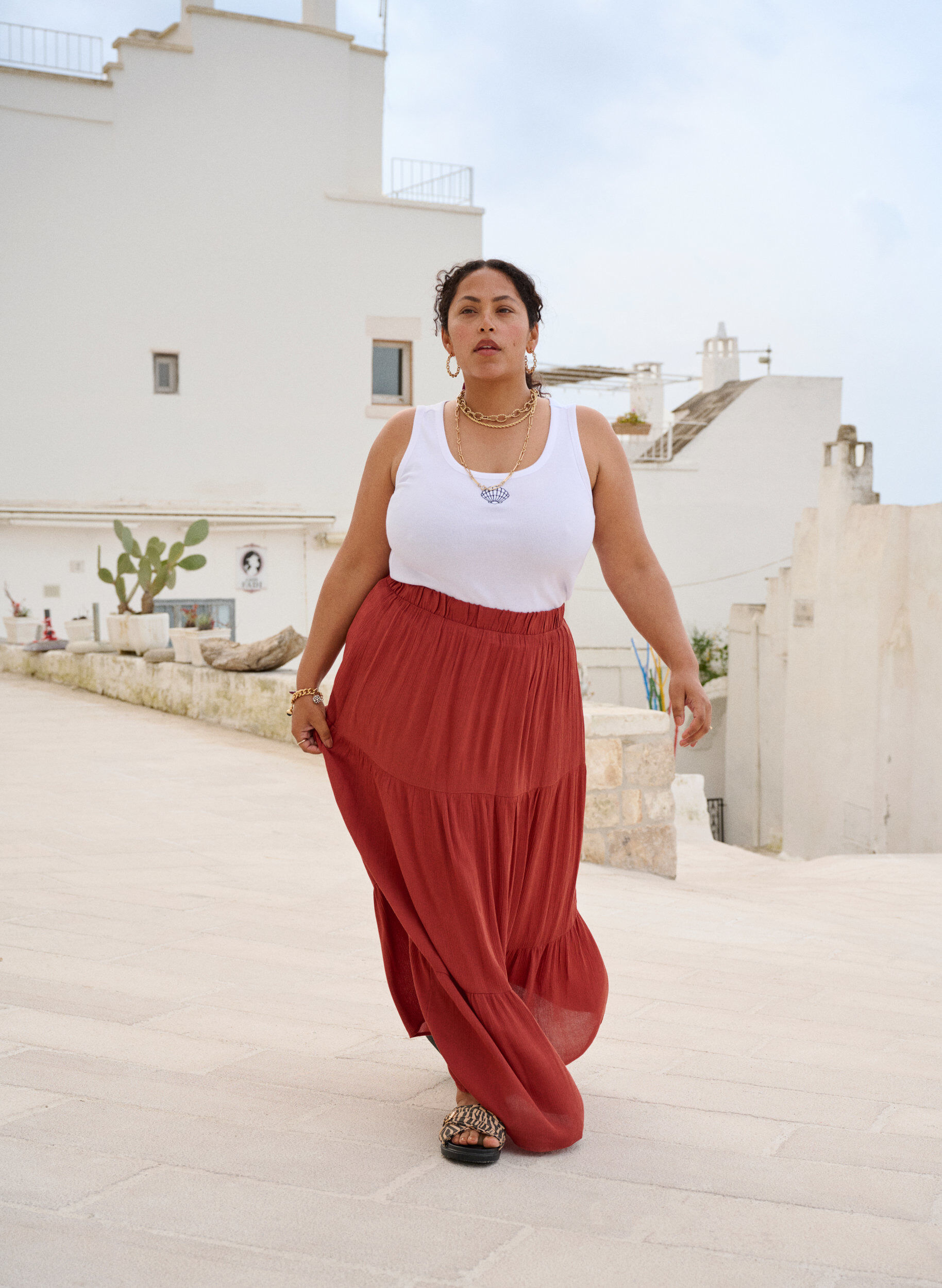 ZizzifashionLong skirt with elasticated waist, Red, Image image number 0