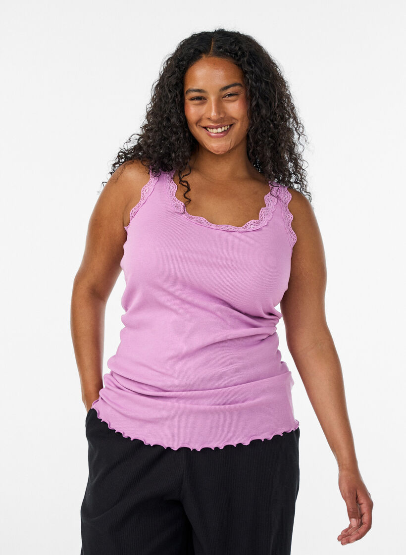 Top with lace trim, Purple, Model image number 0