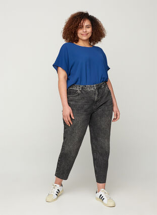 Blouse with short sleeves and a round neckline, Twilight Blue, Model image number 2