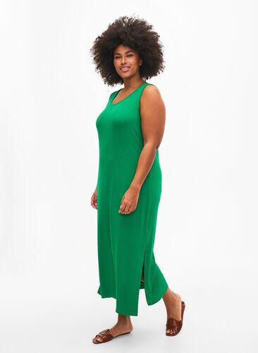 Sleeveless ribbed dress in viscose, Jolly Green, Model image number 0