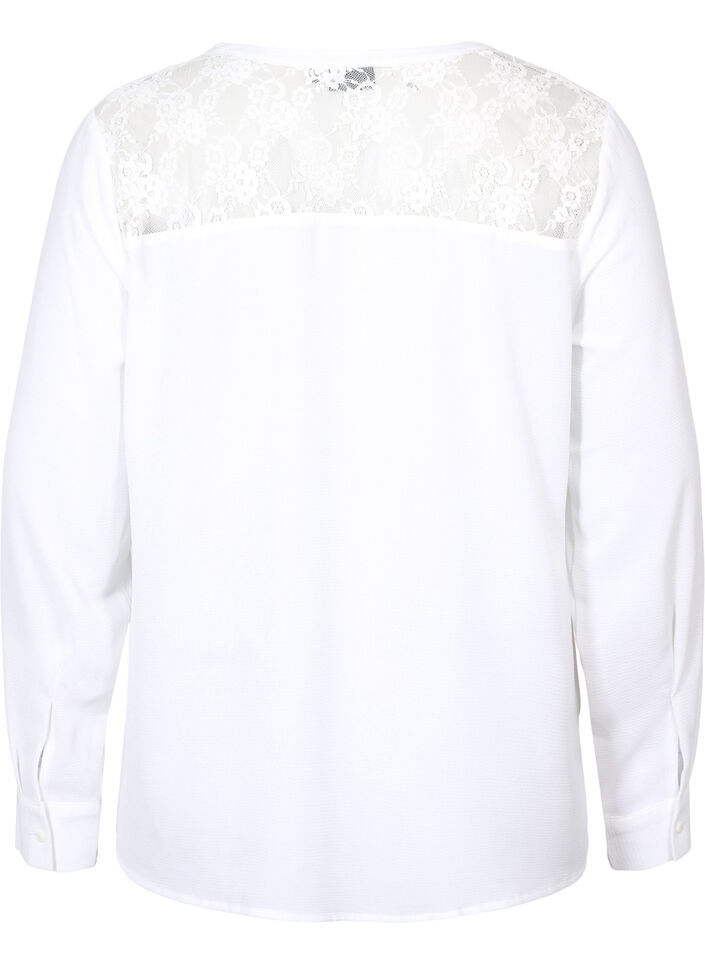 Long-sleeved blouse with lace detail (GRS), Bright White, Packshot image number 1