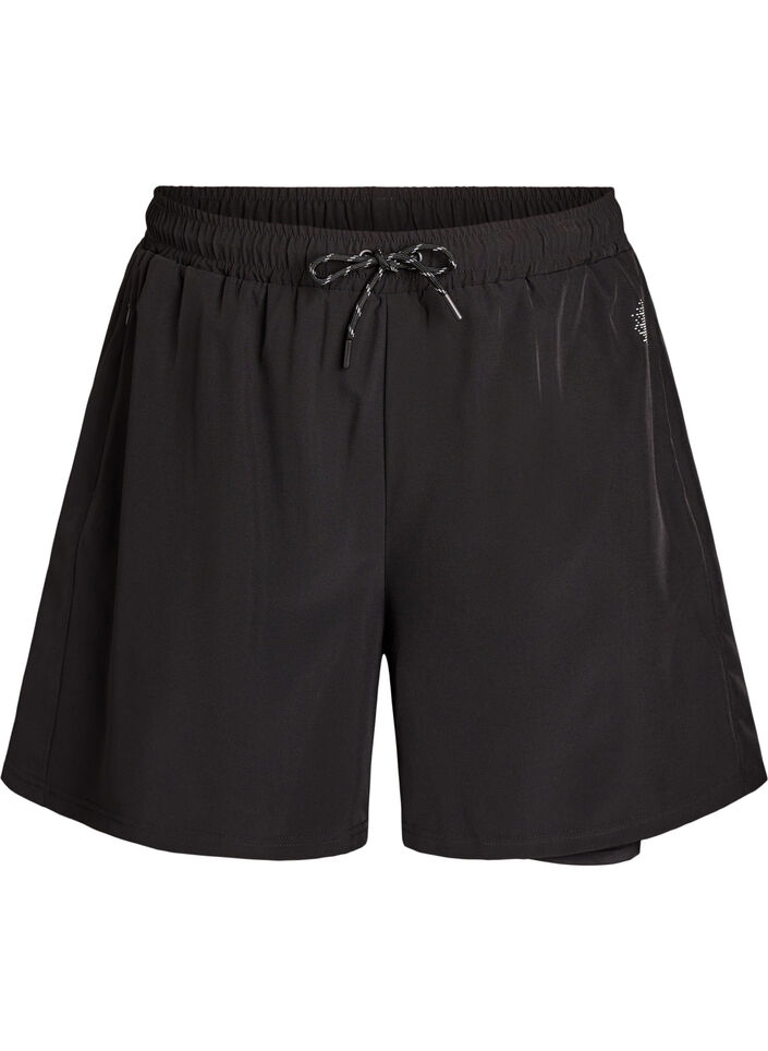 Training shorts with inner shorts and a phone pocket, Black, Packshot image number 0