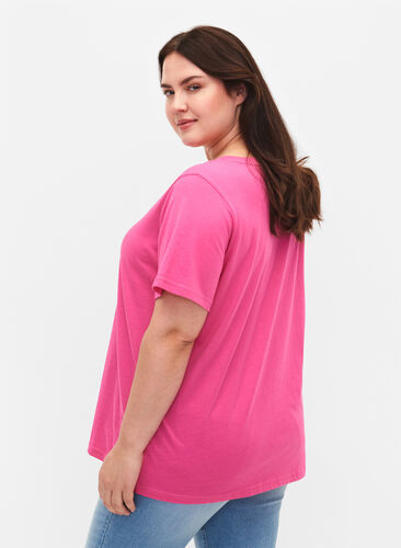 Cotton t-shirt with text print, Shocking Pink W. LOS, Model image number 1