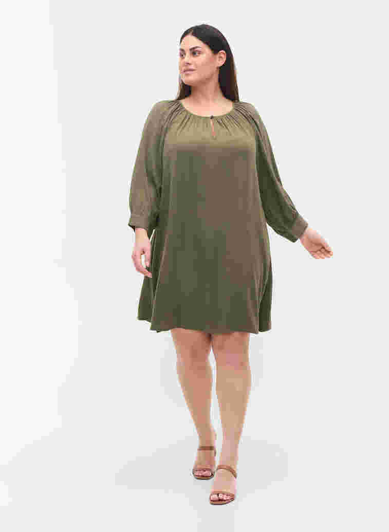 Viscose tunic with 3/4 sleeves, Dusty Olive, Model image number 2